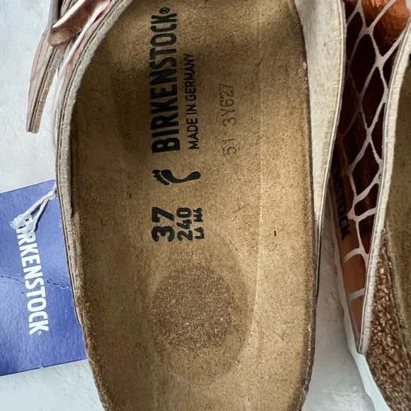 Birkenstock Arizona Sandals 37 Womens US 6/6.5 Gator Gleam Copper Buckle Strap - Picture 2 of 9